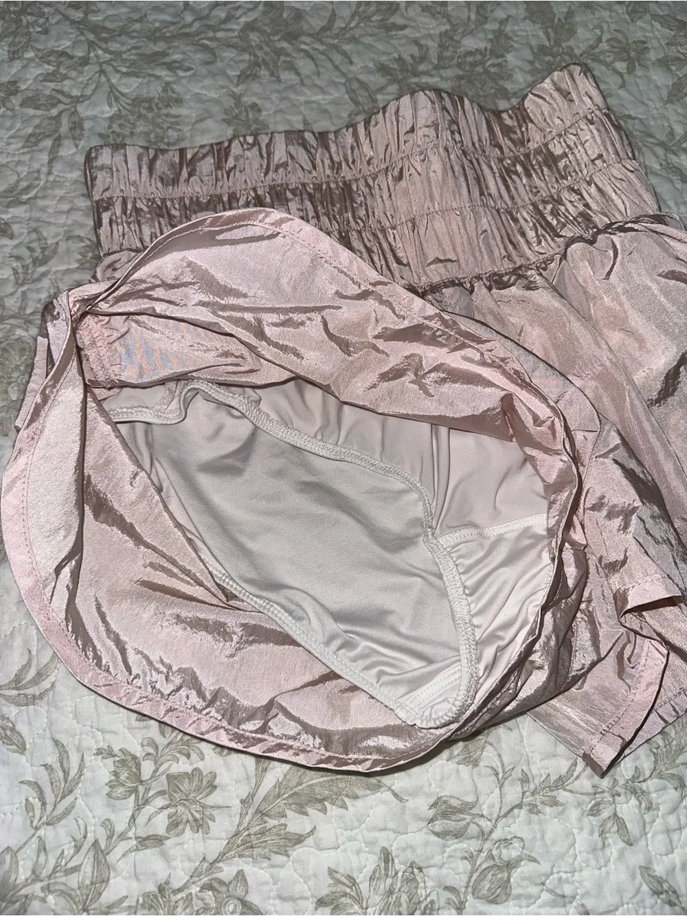 Free People Blush Pink Smocked-Waist Athletic Shorts